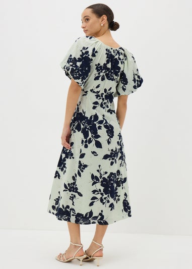 Navy Floral Broderie Anglaise Midi Tea Dress