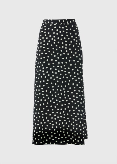 Black Monochrome Spot Flared Hem Midaxi Skirt