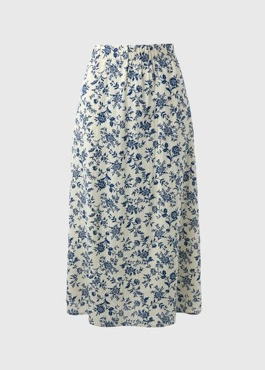 Blue Floral Midi Skirt