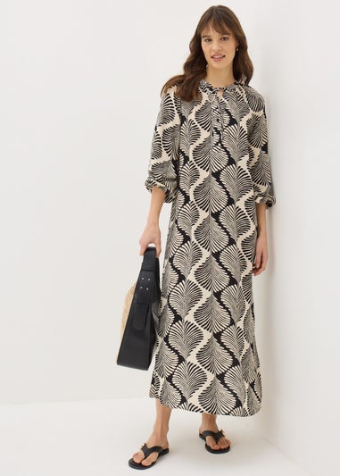 Black Mono Shell Print Tunic Dress