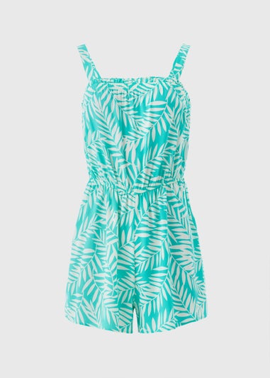 Blue Leaf Print Playsuit