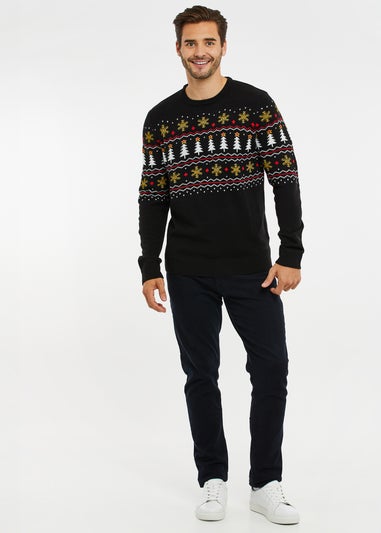 Threadbare Black Crew Neck Christmas Jumper