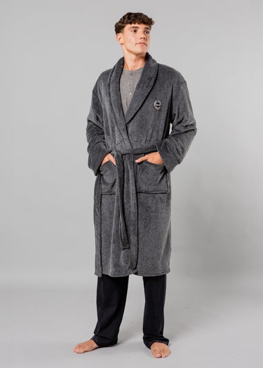 Tokyo Laundry Navy Plush Shawl Collar Dressing Gown