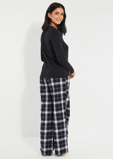 Threadbare Black Harold Cotton Long Sleeve Christmas Check Pyjama Set