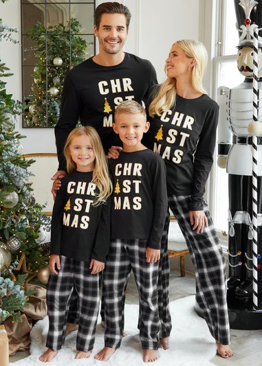 Threadbare Black Harold Cotton Long Sleeve Christmas Check Pyjama Set