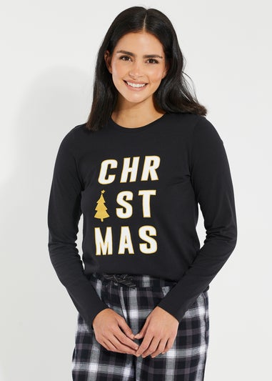 Threadbare Black Harold Cotton Long Sleeve Christmas Check Pyjama Set
