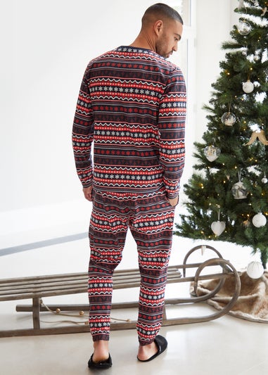 Threadbare Red Cotton Long Sleeve Christmas Fairisle Pyjama Set