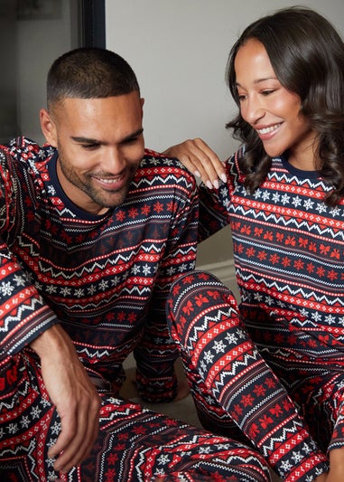 Threadbare Red Cotton Long Sleeve Christmas Fairisle Pyjama Set