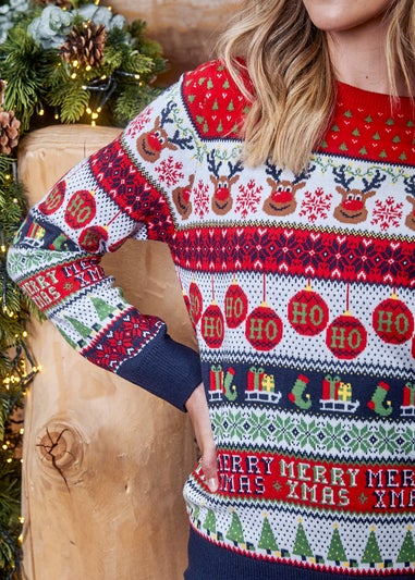 Threadbare Red Reindeer Crew Neck Christmas Jumper