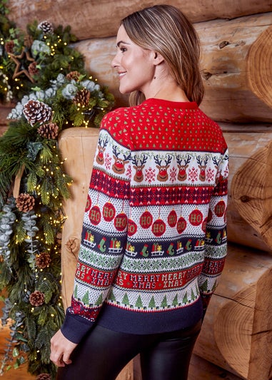 Threadbare Red Reindeer Crew Neck Christmas Jumper