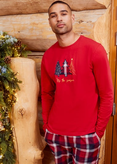 Threadbare Red Cotton Long Sleeve Christmas Check Pyjama Set