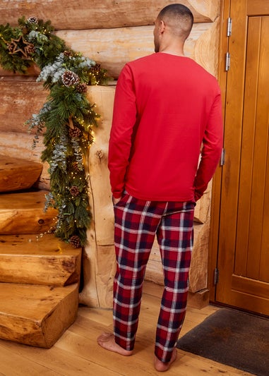 Threadbare Red Cotton Long Sleeve Christmas Check Pyjama Set