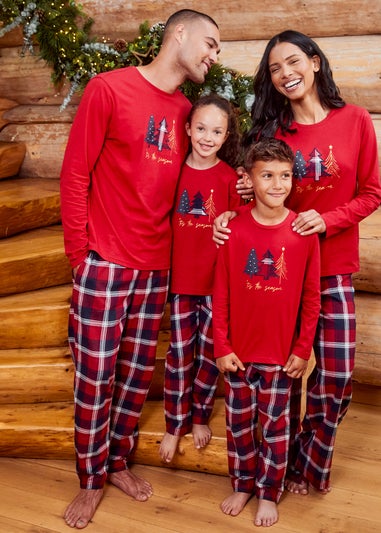 Threadbare Red Cotton Long Sleeve Christmas Check Pyjama Set