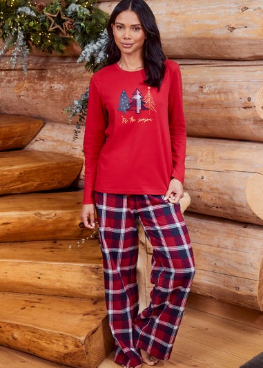 Threadbare Red Curve Season Cotton Christmas Check Pyjama Set