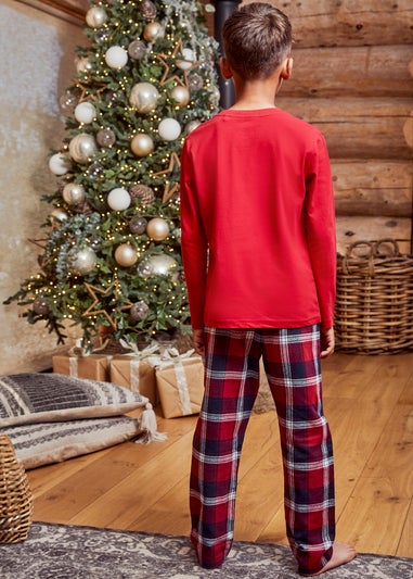 Threadbare Kids Red Cotton Check Christmas Pyjama Set (5-12 yrs)