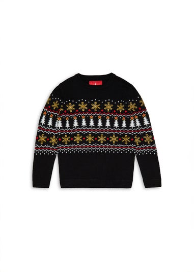 Threadbare Kids Black Crew Neck Christmas Jumper (5-12 yrs)