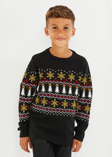 Threadbare Kids Black Crew Neck Christmas Jumper (5-12 yrs)