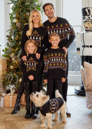 Threadbare Kids Black Crew Neck Christmas Jumper (5-12 yrs)