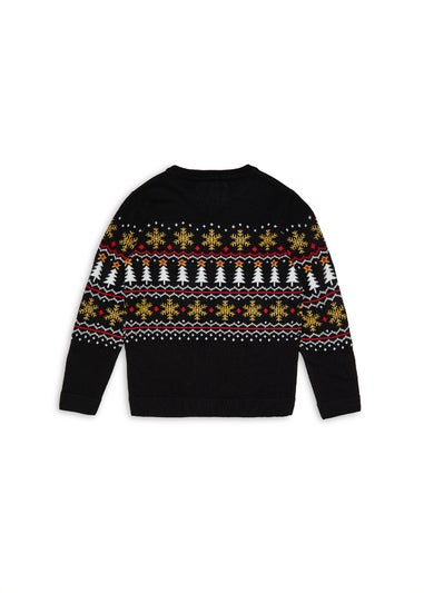 Threadbare Kids Black Crew Neck Christmas Jumper (5-12 yrs)