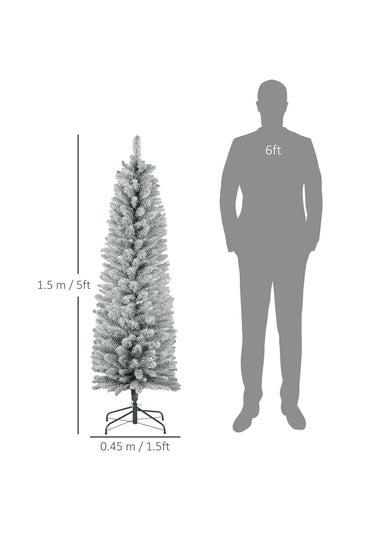 HOMCOM Artificial Pencil Christmas Tree with Snow Flocked Tips