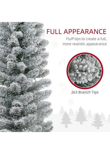 HOMCOM Artificial Pencil Christmas Tree with Snow Flocked Tips