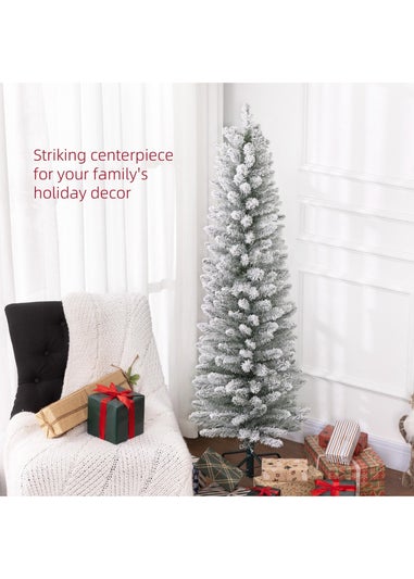 HOMCOM Artificial Pencil Christmas Tree with Snow Flocked Tips