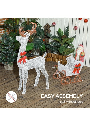 Outsunny White Light Up Reindeer & Sleigh Christmas Decoration 170 LED Lights