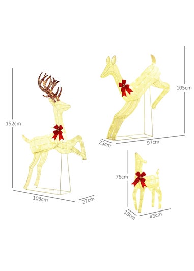 Outsunny White Christmas Reindeer Family Decoration Light 300 LED 3-Piece