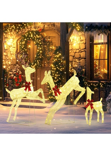 Outsunny White Christmas Reindeer Family Decoration Light 300 LED 3-Piece