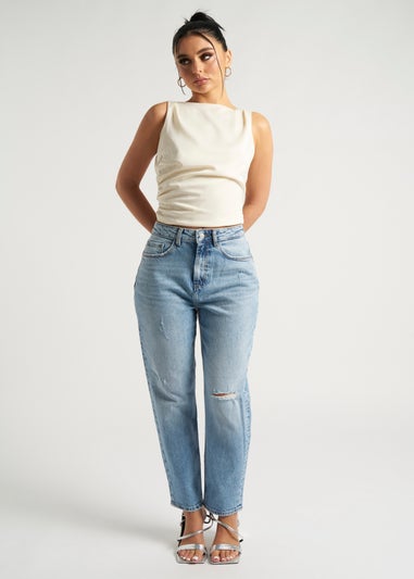 Urban Bliss Mid Blue Ripped Mom Jean