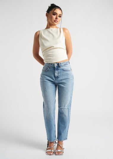 Urban Bliss Mid Blue Ripped Mom Jean