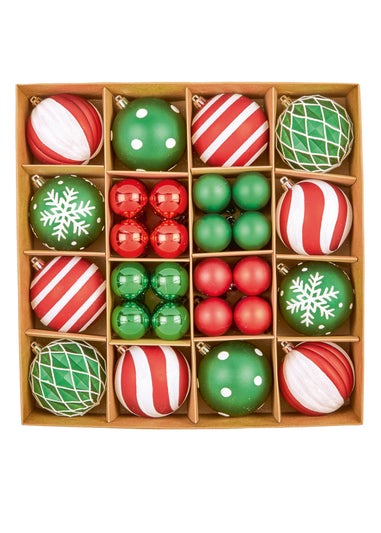 Premier Decorations 44 Piece Red Green and White Design Boxed Baubles