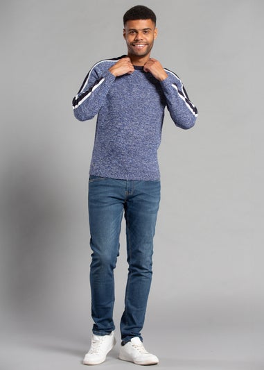 Tokyo Laundry Blue Crew Neck Jumper with Contrast Sleeve