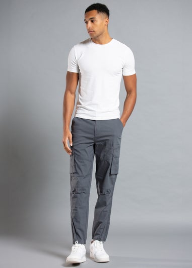 Tokyo Laundry Grey Cotton Blend Cargo Trousers with Zipped Hems