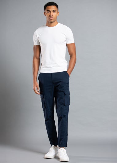 Tokyo Laundry Navy Cotton Blend Cargo Trousers with Zipped Hems