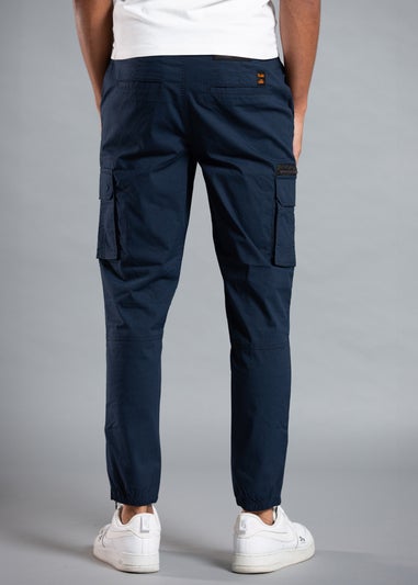 Tokyo Laundry Navy Cotton Blend Cargo Trousers with Zipped Hems