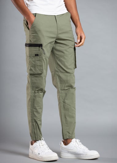 Tokyo Laundry Khaki Cotton Blend Cargo Trousers with Zipped Hems