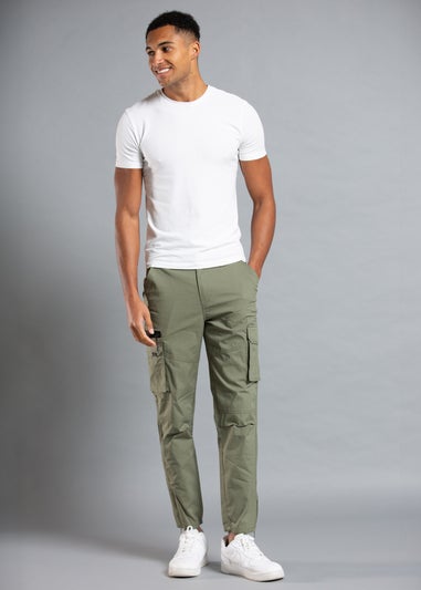 Tokyo Laundry Khaki Cotton Blend Cargo Trousers with Zipped Hems