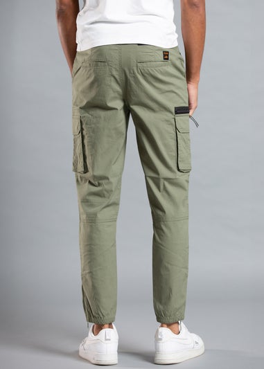 Tokyo Laundry Khaki Cotton Blend Cargo Trousers with Zipped Hems