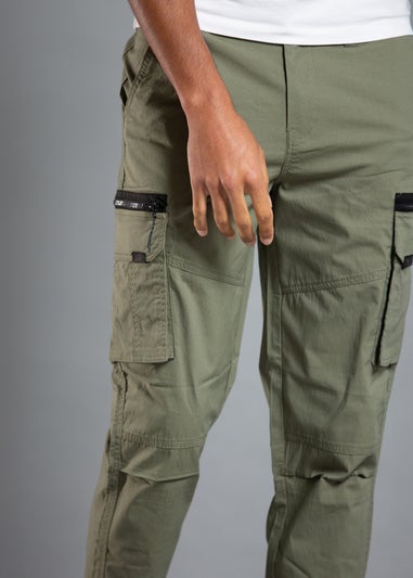 Tokyo Laundry Khaki Cotton Blend Cargo Trousers with Zipped Hems