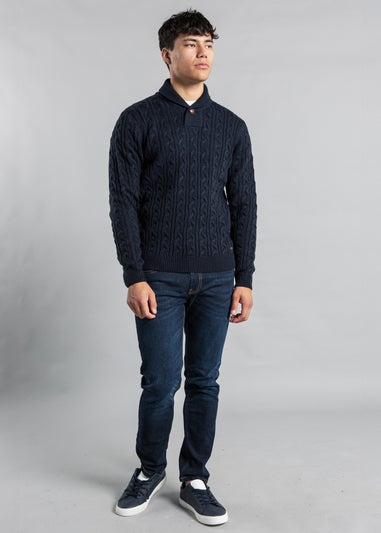 Tokyo Laundry Navy Shawl Neck Cable Knit Jumper