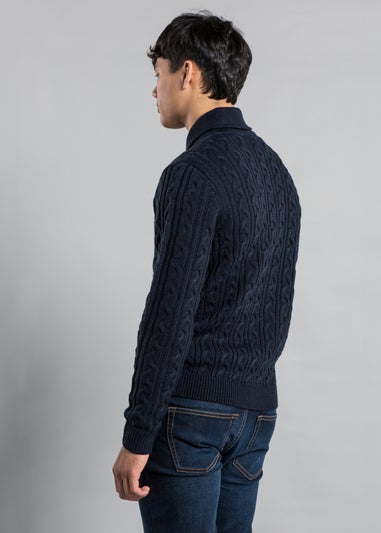 Tokyo Laundry Navy Shawl Neck Cable Knit Jumper