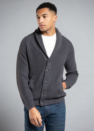 Tokyo Laundry Charcoal Shawl Neck Ribbed Cardigan