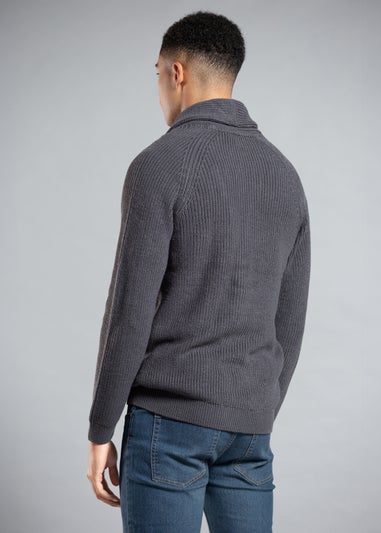 Tokyo Laundry Charcoal Shawl Neck Ribbed Cardigan