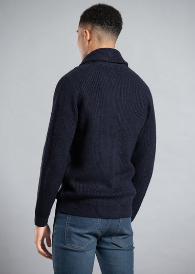 Tokyo Laundry Navy Shawl Neck Ribbed Cardigan