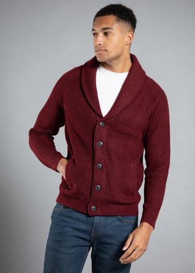 Tokyo Laundry Burgundy Shawl Neck Ribbed Cardigan