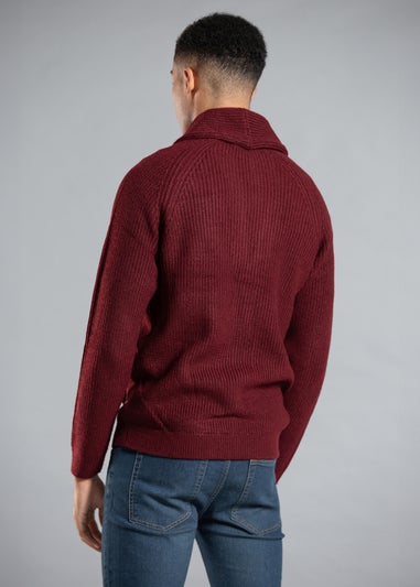 Tokyo Laundry Burgundy Shawl Neck Ribbed Cardigan