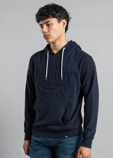 Tokyo Laundry Navy Cotton Blend Embossed Drawstring Hoody