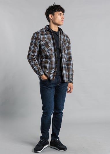 Tokyo Laundry Khaki Cotton Flannel Shirt with Checked Print