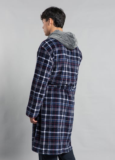 Tokyo Laundry Navy Hooded Check Dressing Gown